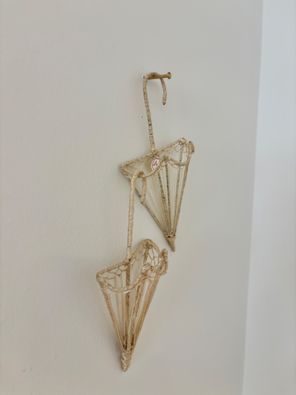Vintage SET OF TWO boho wicker umbrellas wall pockets boho wall decor art vases - Picture 9 of 12